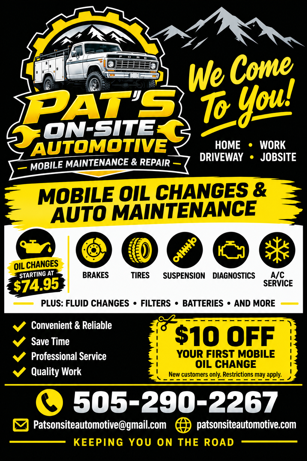 Pat's On-Site Automotive service truck and branding